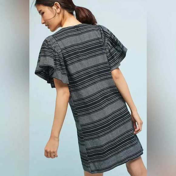 MOON RIVER by ANTHROPOLOGIE NWOT Denmark Striped Tunic Dress in Black Noir - Picture 2 of 10